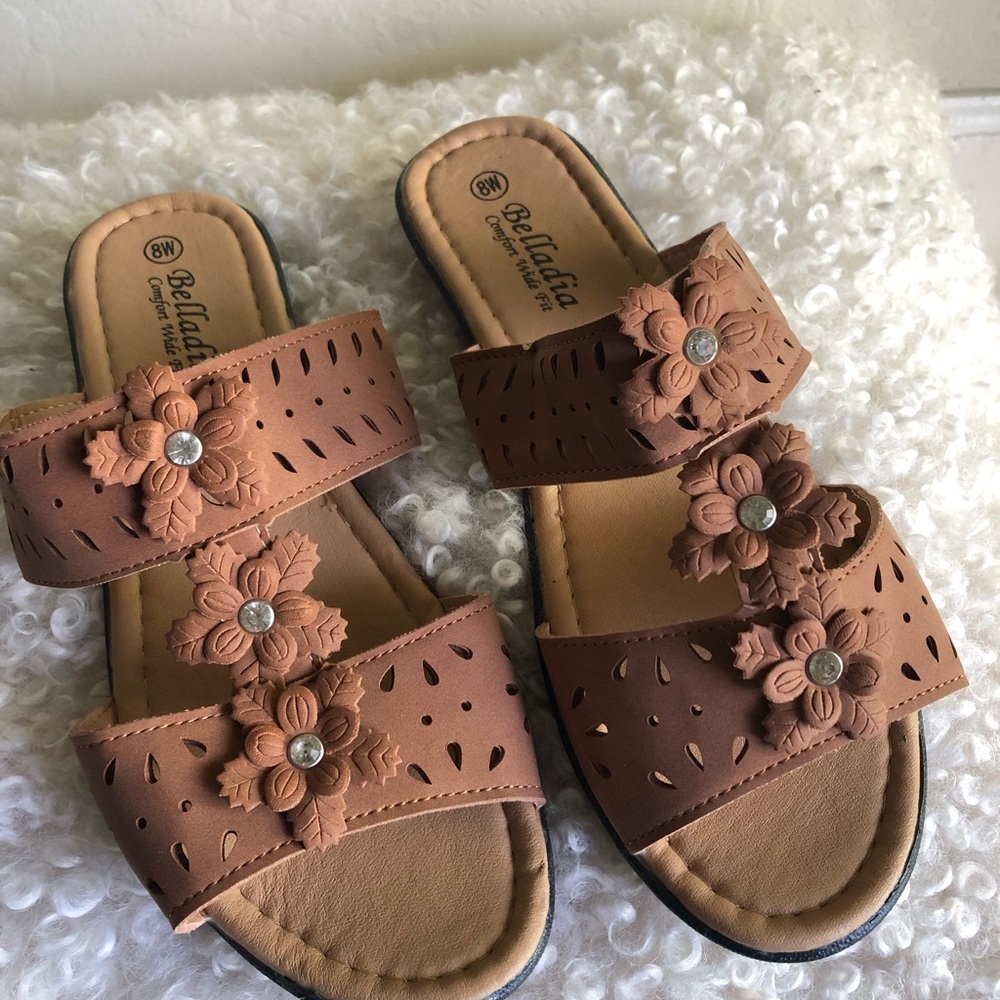 Brown Floral Slide Sandals